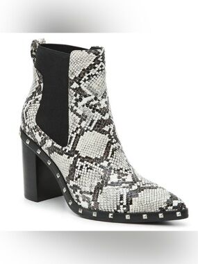 Women's Snake-Print Ankle Boots in Black and Cream